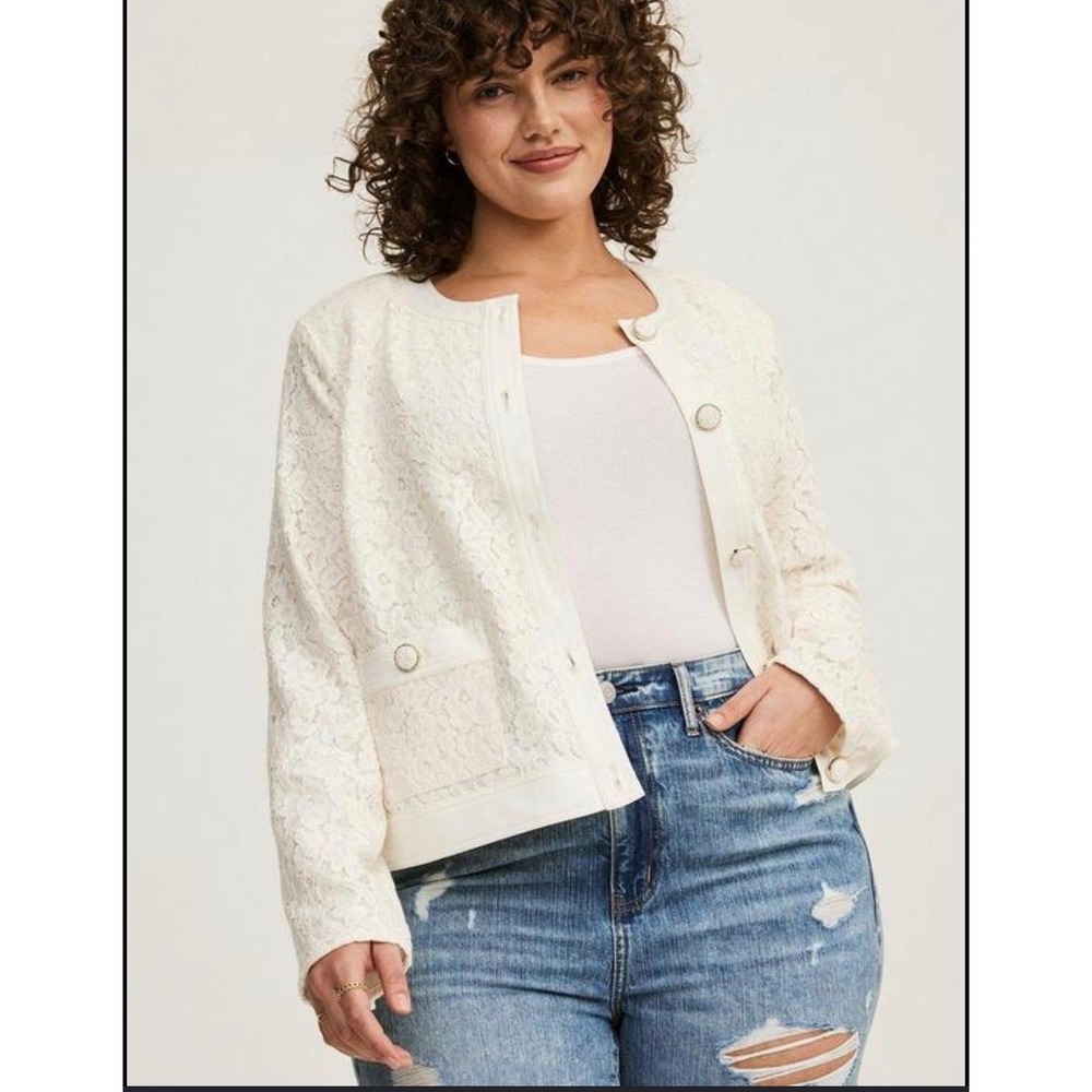 Torrid Ivory Floral Lace Button Front Jacket Cream Gold Buttons Plus Size 2X